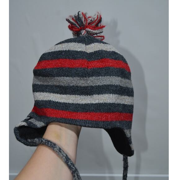 Columbia Woman's Knit Winter Beanie with Tassels Gray Red & Cream OSFM - Picture 4 of 6